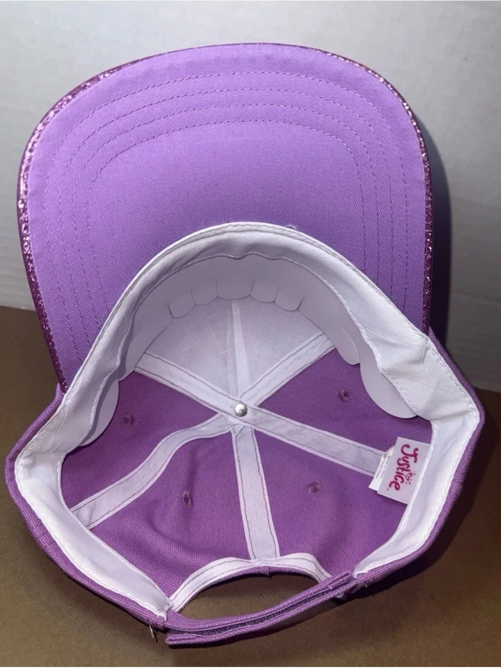 Justice Kids Purple Glitter Baseball Hat with Animal Patch